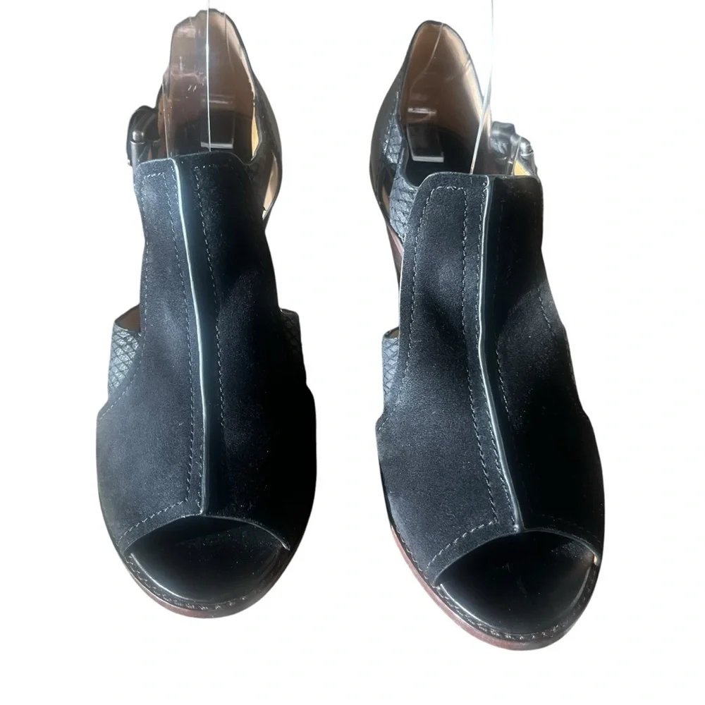 Trask black suede peep toe heels size 10